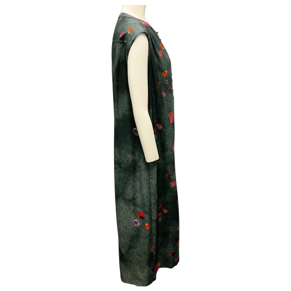 RAQUEL ALLEGRA DARK GREY MULTI HANDMADE SILK JACQUARD MIDI DRESS - Picture 2 of 5